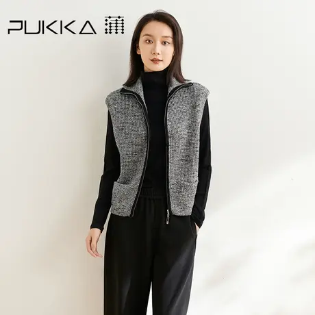 蒲PUKKA 针织马夹女秋冬新款羊毛马甲毛衣开衫外套商品大图