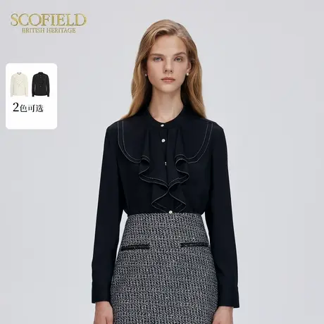 Scofield女装荷叶边领轻薄优雅衬衫气质长袖上衣秋季上衣商品大图