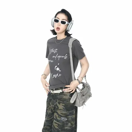 2025夏季新款发泡印花正肩短袖T恤女ins甜辣风修身短款半袖上衣图片