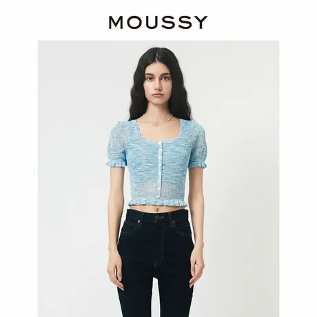 MOUSSY 少女感甜美泡泡袖镂空设计小花边T恤小上衣028GSZ70-0080图片