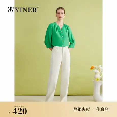 【醋酸系列】YINER音儿专选夏季设计感V领衬衫法式上衣商品大图