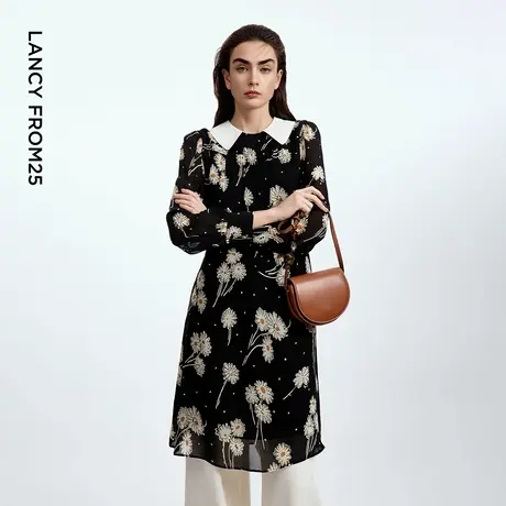 朗姿印花收腰a字连衣裙高级感通勤时尚气质碎花裙2025年秋季新款商品大图
