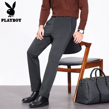 【梭织面料】花花公子加厚深灰色西裤男款轻商务休闲裤直筒长裤图片