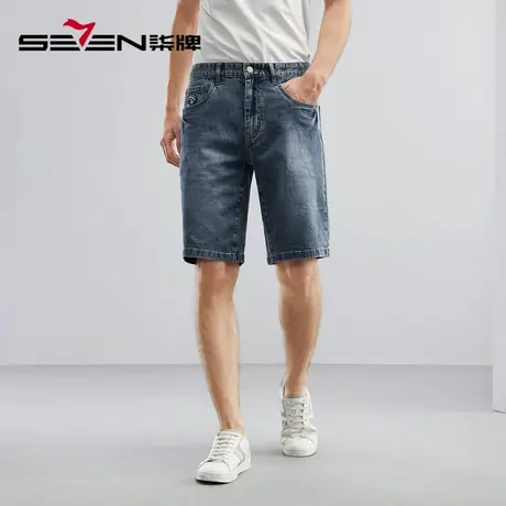 【冰氧吧】柒牌清仓牛仔短裤男士夏季时尚潮流青年水洗直筒裤图片