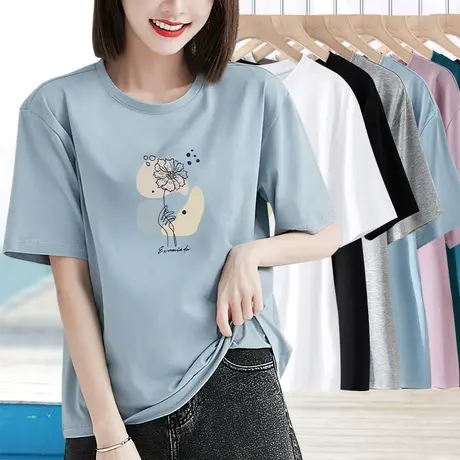 纯棉短袖t恤女装2024年新款夏装宽松显瘦夏季上衣服女士半袖体恤图片