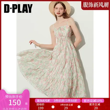 DPLAY夏新氛围感度假风初恋郁金香两穿系带野餐裙吊带印花裙商品大图