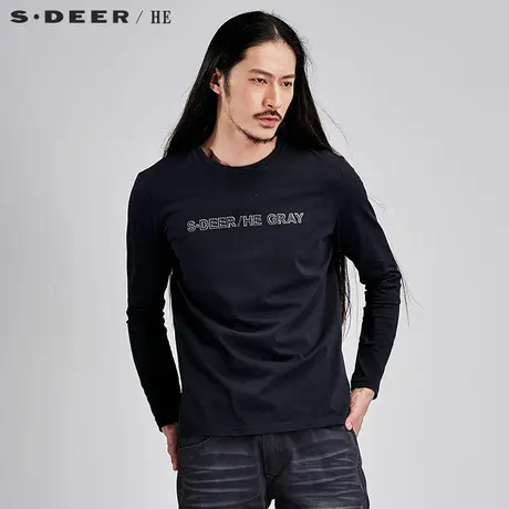 sdeerhe圣迪奥男装个性时尚潮字母印花黑色长袖T恤男H15270210图片