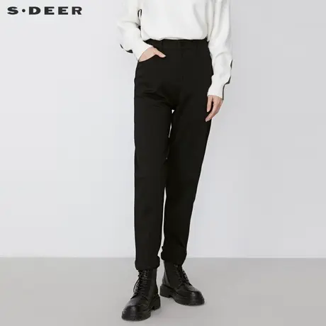 sdeer圣迪奥冬季女装时尚休闲基本款黑色直筒九分裤S20480801图片