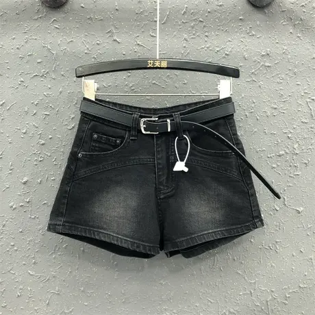 欧货黑灰色A字牛仔短裤女2025春夏新款高腰宽松显瘦阔腿裤热裤潮商品大图