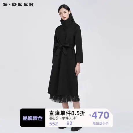 sdeer圣迪奥新品女装休闲立领收腰中长款高级感毛呢大衣S20481801图片