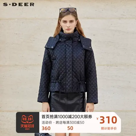 sdeer圣迪奥女装休闲连帽收腰肌理短款棉服S224Z2317图片