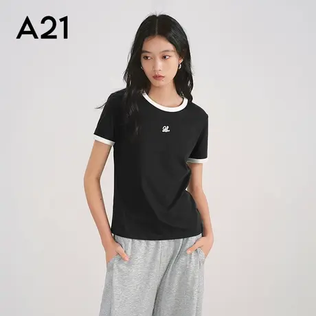 女装撞色圆领棉T恤商品大图