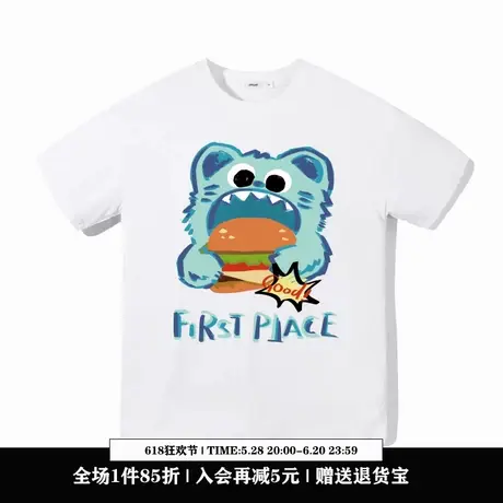 Ohlyah设计师原创卡通品牌蓝色小怪兽印花纯棉短袖T恤男女宽松ins图片