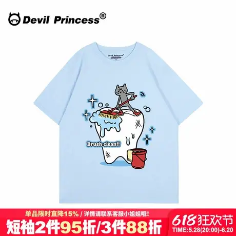 ulzzang小众宽松奶蓝色短袖t恤女夏季新款可爱风卡通印花半袖上衣图片