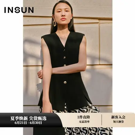 INSUN恩裳夏复古V领三醋酸马甲商品大图