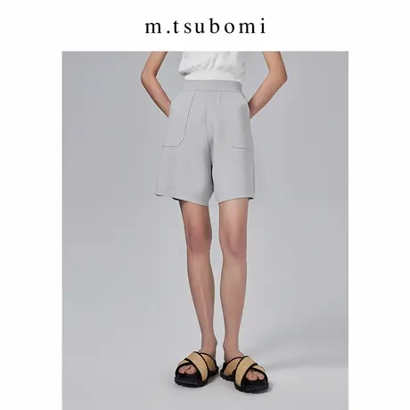 子苞米高腰宽松针织短裤2023夏新款灰白色简约休闲工装风阔腿裤女商品大图
