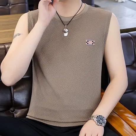 2025夏季新款男士冰丝背心加肥加大码高档提花夏装无袖T恤打底衫图片