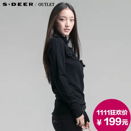 【😵新品】😶sdeer圣迪奥专柜正品女冬钩花拼贴高领毛衣3483583商品大图