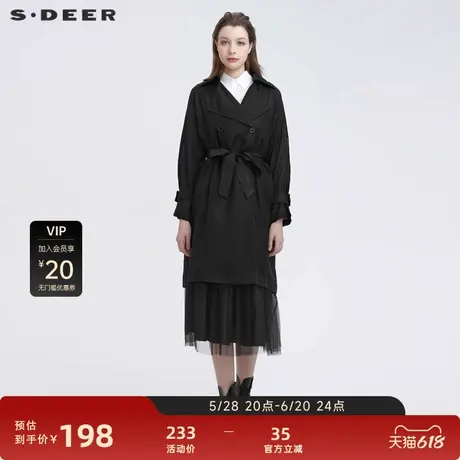 S·DEER圣迪奥女装休闲翻领双排扣收腰中长款风衣S22181701图片