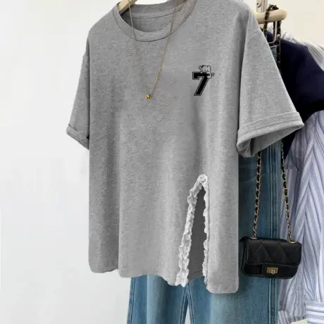 大码胖mm开叉设计感短袖T恤女夏奶系穿搭chic半袖减龄温柔上衣ins图片