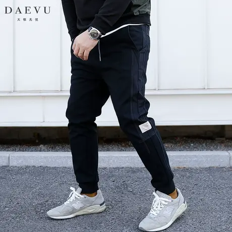 DAEVU春新款明线大号弹力潮胖子束脚加肥加大码男士针织运动卫裤图片