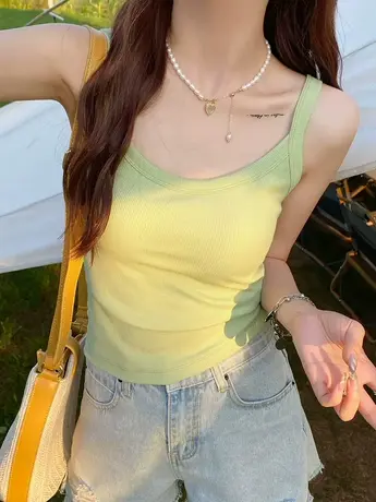 灰色带胸垫遮副乳吊带小背心女夏季新款韩版内搭外穿紧身短款上衣商品大图