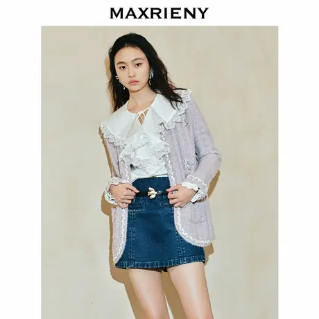 【奥莱】MAXRIENY华丽复古绣花金纱外套春季新品商品大图