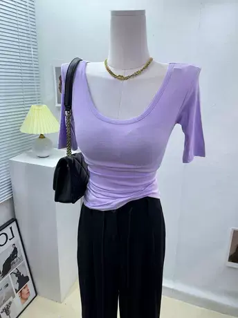 四季常备款～纯色大弹力显身材短袖t恤女紧身圆领体恤打底衫上衣图片