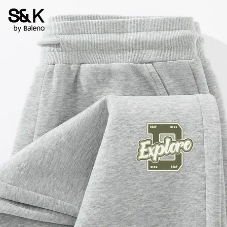 班尼路S&K灰色束脚卫裤男春秋款重磅字母运动裤青少年男生裤子潮商品大图