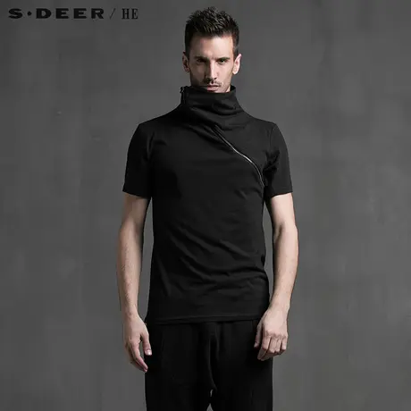 sdeerhe圣迪奥男装时尚个性简约纯棉立领短袖T恤男H15270143图片