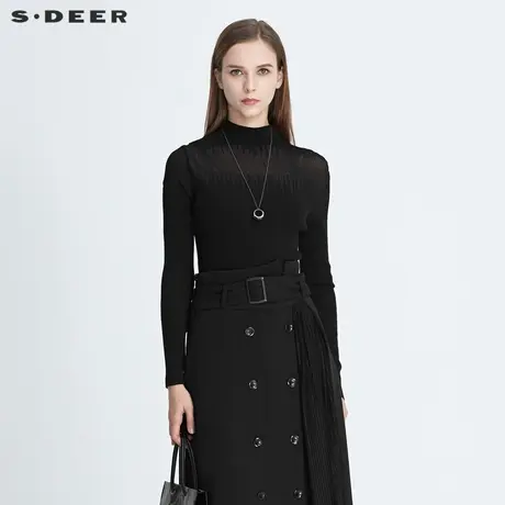 sdeer圣迪奥冬季半高领基本款弹力修身黑色打底针织衫女S20483539图片