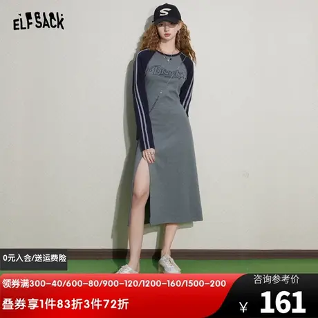 妖精的口袋开叉卫衣连衣裙女2024春秋新款圆领长袖显瘦修身裙子潮商品大图