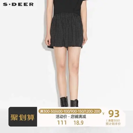 sdeer圣迪奥女装时尚松紧撞色格纹休闲短裤S21280920图片