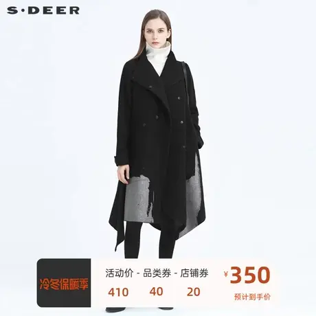 sdeer圣迪奥女装立领撞色胶印不规则拼接毛呢大衣S20481837图片