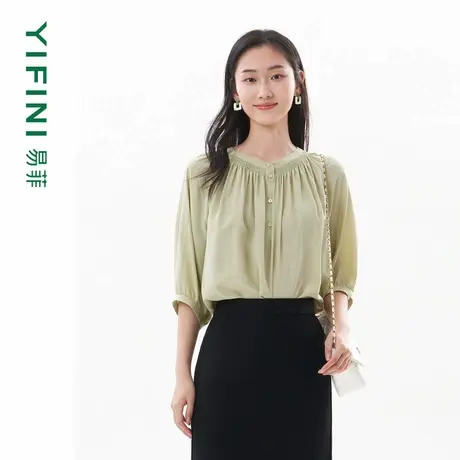[专柜同款]Yifini/易菲精致宽松短款罩衫小衫女夏装新款上衣图片