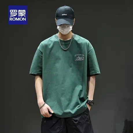 罗蒙美式休闲男士宽松印花T恤衫夏季薄款纯棉舒适重磅短袖上衣N1Z图片