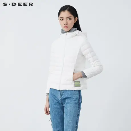 sdeer圣迪奥2021秋冬新品休闲高领连帽收腰短款羽绒服女S21462401图片