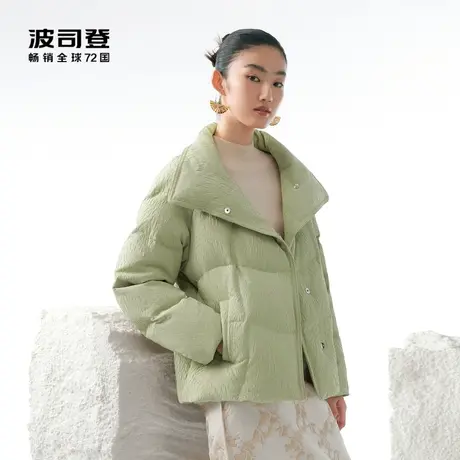 波司登奥莱羽绒服女士高端商务鹅绒暗花短款大翻领图片