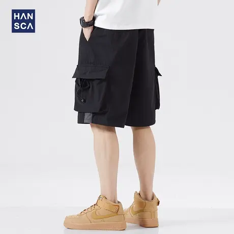 汉斯卡工装休闲短裤男宽松大码中裤青少年美式复古纯棉运动五分裤商品大图