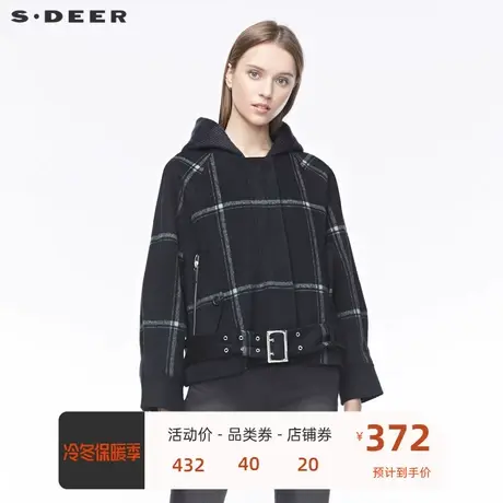 sdeer圣迪奥  🧣女装个性连帽撞色格纹拉链收腰插肩袖外套S19482210商品大图