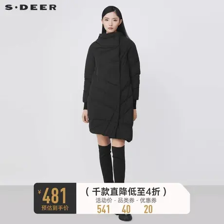 sdeer圣迪奥女装半高领不规则黑色长款羽绒服S214Z2472💮商品大图