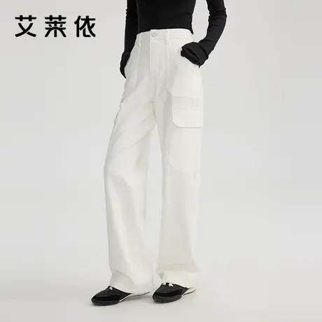 艾莱依工装简约直筒裤女高腰显瘦直简水洗显瘦阔腿垂感遮肉百搭商品大图