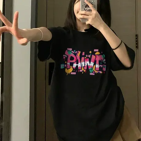 欧货胖mm纯棉正肩短袖t恤女2025夏美式复古设计感chic上衣ins潮牌商品大图