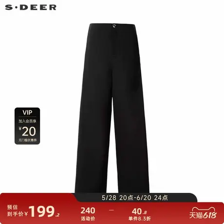 sdeer圣迪奥女装复古高腰插袋垂坠阔腿长裤S24280819图片