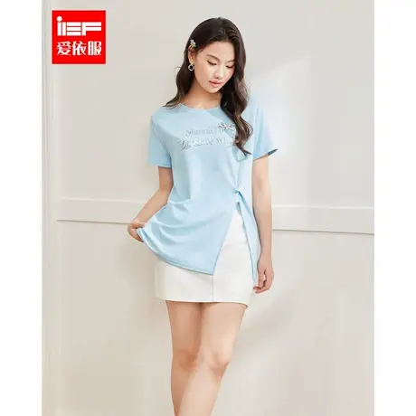 IEF/爱依服大码女装上衣2025夏季显瘦百搭字母韩版抽褶显瘦中T恤商品大图
