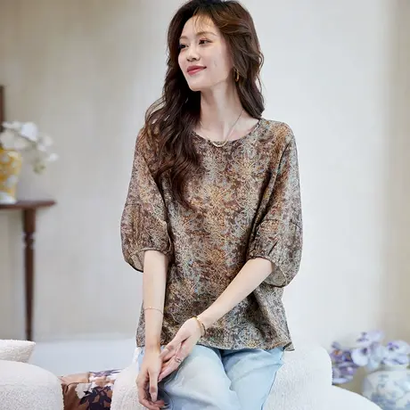 宝诗黎【新品价168元】七分袖印花雪纺衫NS2079图片