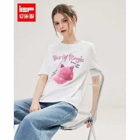 IEF/爱依服短袖上衣2025夏季新款韩系风时尚印花休闲通勤百搭T恤图片