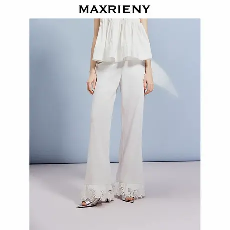 【商场同款】MAXRIENY精致日常感荷叶边直筒长裤25夏微喇休闲裤商品大图