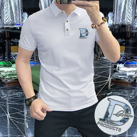 Polo衫半袖轻奢夏季上衣简欧男装男士短袖新款舒适透气合身型白色图片