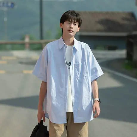 回力日系工装短袖衬衫男士夏季2025新款潮牌休闲宽松男生衬衣外套图片